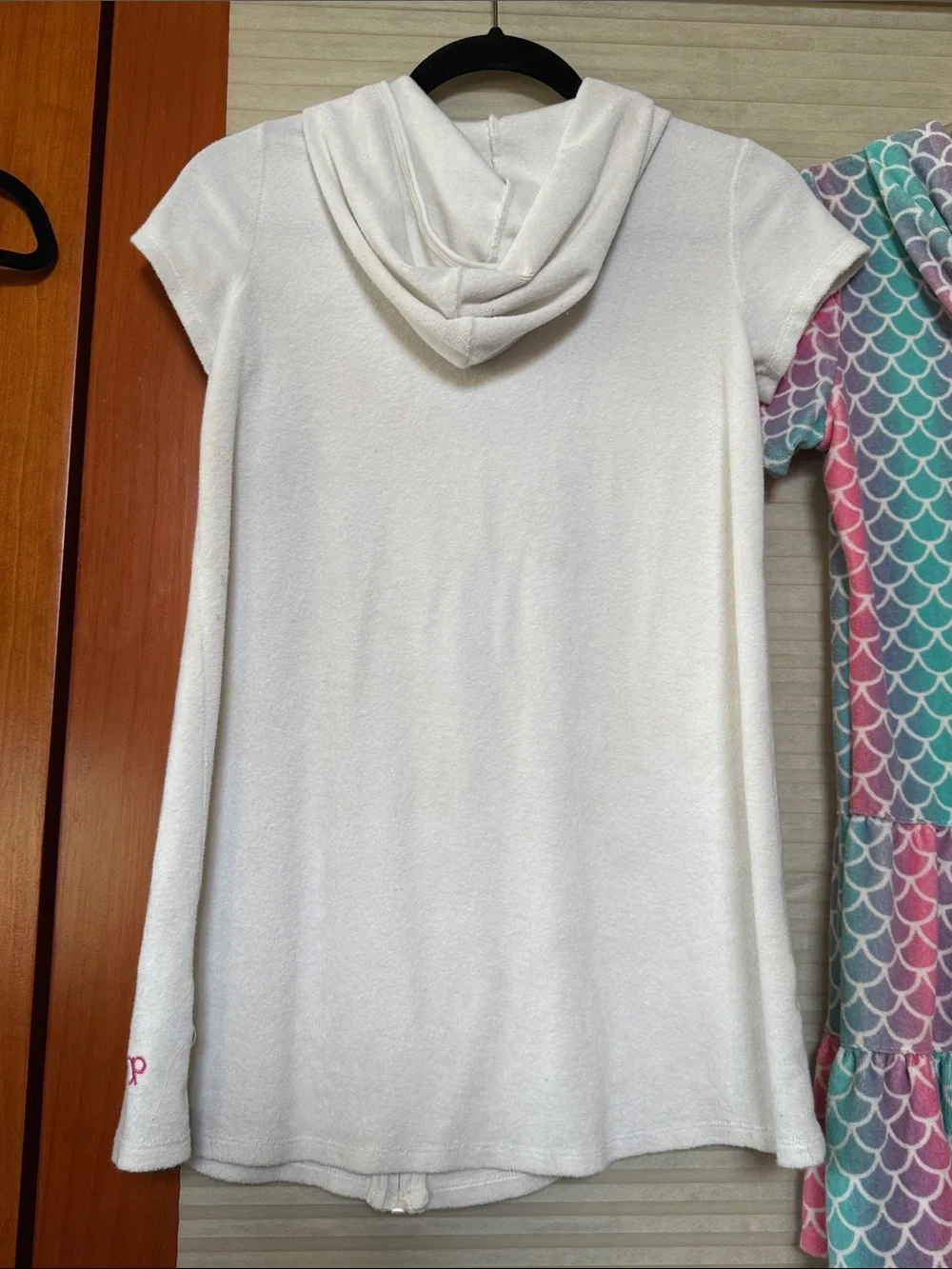 Bundle of 2 child Hooded zip up Swim cover ups white and mermaid scaled